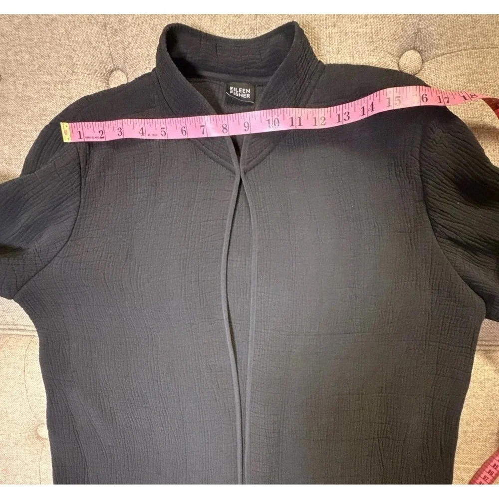 Eileen Fisher Silk Blend Crinkle Textured Open Front‎ Jacket Cardigan Black M